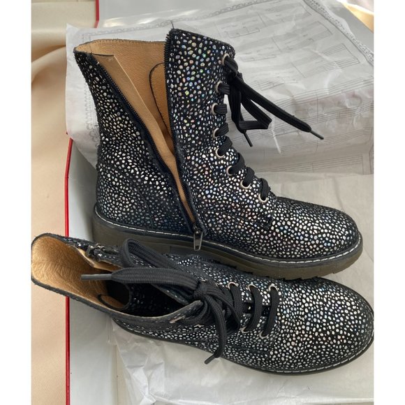 ** KIDS ** Pom D'Api "Sid Ranger" Silver Polka Dot Suede Boots, size 35 - Picture 4 of 16